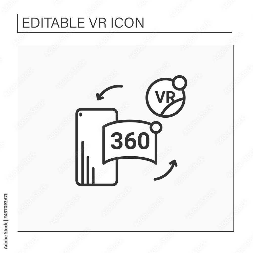 Poster vr in cell phone line icon. virtual reality application on telephone. special app helps immerse into