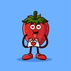 Cute Strawberry fruit character with love emote. Fruit character icon concept isolated. flat cartoon style Premium Vector