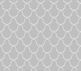 Obraz premium Abstract geometry pattern in Arabian style. Seamless vector background. White and gray graphic ornament. Simple lattice graphic design.