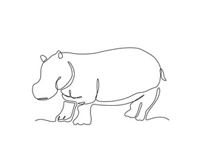 Hippo continuous line art drawing style. Minimalist black hippopotamus outline. editable active stroke vector.