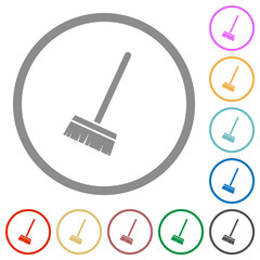 Household broom flat icons with outlines