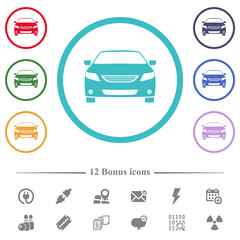 Sport car front view flat color icons in circle shape outlines