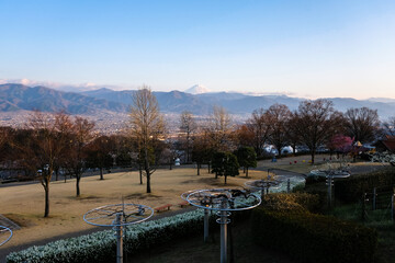 山梨県山梨市 山梨県笛吹川フルーツ公園、夕景