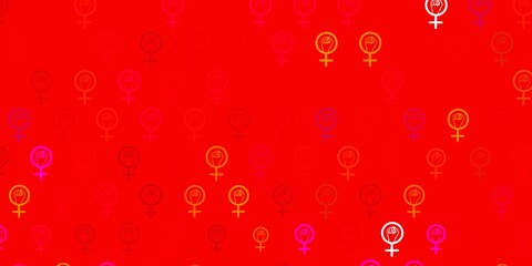 Light Pink, Yellow vector pattern with feminism elements.