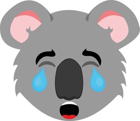 Vector emoticon illustration of the face of a cartoon koala with a sad expression and tears in his eyes