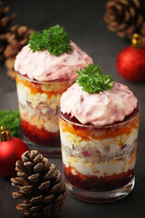 Dressed herring or herring under fur - traditional Russian salad