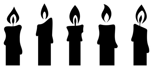 Black candle silhouettes collections. Vector illustration
