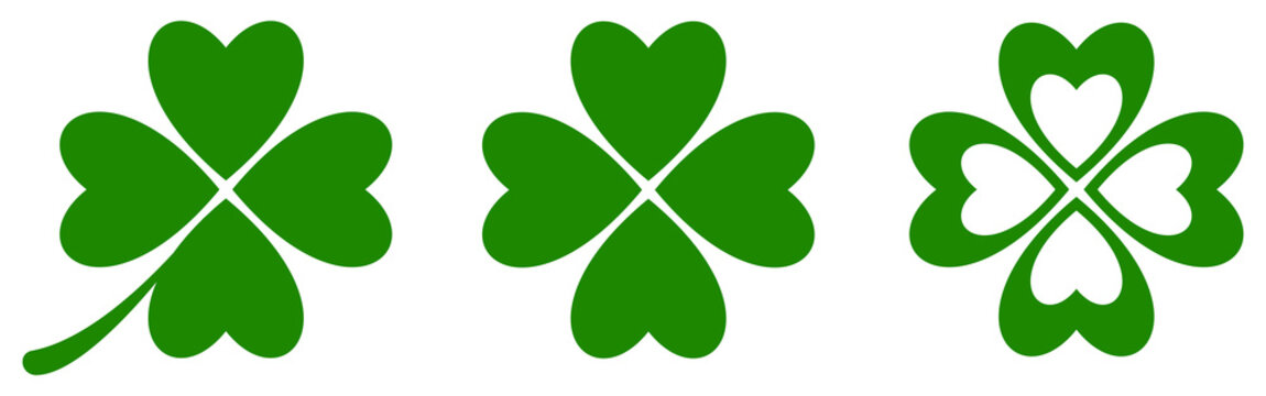 Green clover icon set. Vector illustration