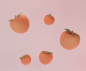 3d render illustration of Peaches and apricot fruits flying on background banner mockup, fresh and juicy poster