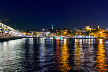 Fototapeta na wymiar Sunset view of Golden Horn in city of Istanbul, Turkey