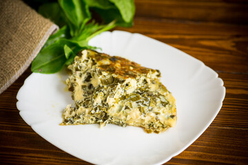 fried egg omelet with spring sorrel inside