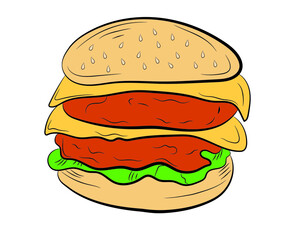 Cartoon realistic burger in isolate on a white background. Vector illustration.