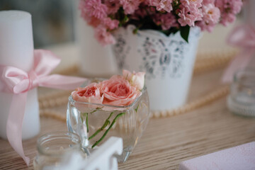 Wedding rings and other accessories close-up during the bride's gathering. Wedding