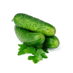 cucumber and parsley isolated on white. fresh green vegetables