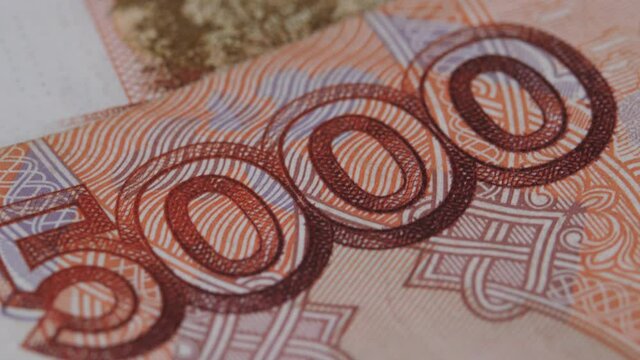 5000 Russian rubles. Stack of banknotes five thousand russian rubles.
