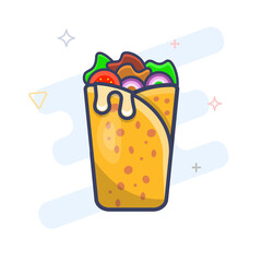 Shawerma sandwich flat outline icon. Shawarma wrap vector illustration. Kebab wrap durum icon. - 437107443