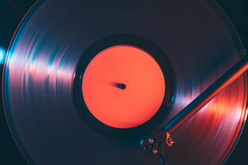 Close up of turntable playing vinyl record