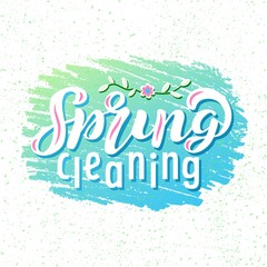 Hand drawn vector illustration with color lettering on textured background Spring Cleaning for card, gift, advertising, info message, social media, concept, flyer, website, poster, banner, template