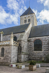 Fototapeta na wymiar Saint Martin de Veules les Roses (Eglise Saint-Martin de Veules-les-Roses) - church dates 16th century, except for bell tower from 13th century. Veules les Roses, Seine-Maritime, Normandy, France.