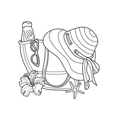 Coloring antistress page for adults 
and children. Beach set.