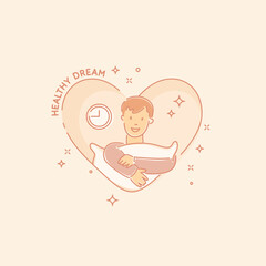 The poster is dedicated to proper sleep, which promotes rest and health of the body. A young man with a pillow.