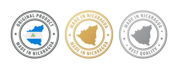 Made in Nicaragua - set of stamps with map and flag. Best quality. Original product.