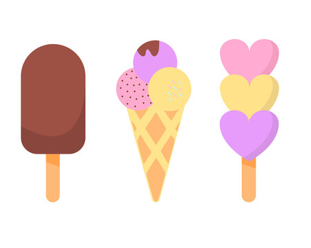 Set of ice cream. Ice cream cone, chocolate. Vector graphics