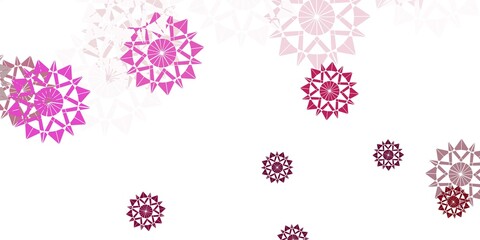 Light pink vector beautiful snowflakes backdrop with flowers.