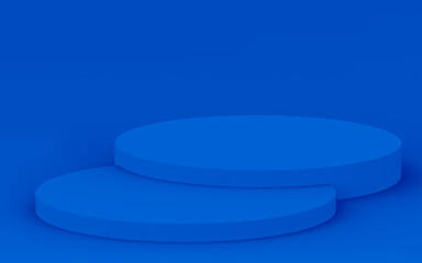 Abstract 3d blue color cylinder podium minimal studio background.