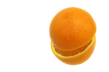 Orange close-up isolated on a white background, without shadow. Sliced fruit