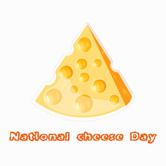 National Cheese Day vector. Cartoon cheese icon on a white background in Pop Art style. Keto product. Calcium-rich healthy food. Poster for National Cheese Day, 4th June. Vector.
