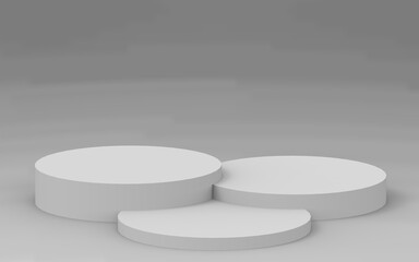 3d gray white cylinder podium minimal studio background. Abstract 3d geometric shape object illustration render.