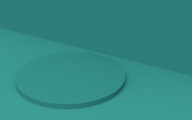 Abstract 3d green dark color cylinder podium minimal studio background.