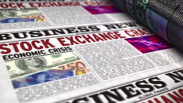 Stock exchange crash business news. Economic crisis, market and financial media press production abstract concept. Newspapers printing and disseminating loopable and seamless 3d animation.