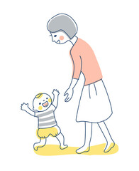 ママに向かって歩く赤ちゃん