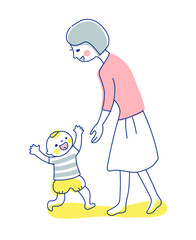 ママに向かって歩く赤ちゃん