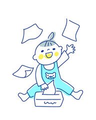 ティッシュを出して遊ぶ赤ちゃん