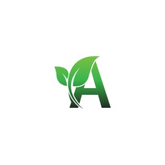 Letter A with green leafs icon logo design template illustration