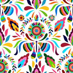 Vector Seamless Mexican Otomi Style Bright Pattern - 437113626
