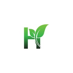 Letter H with green leafs icon logo design template illustration
