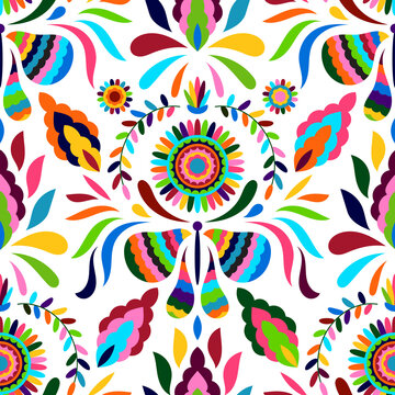 Vector Seamless Mexican Otomi Style Bright Pattern © alexmakarova