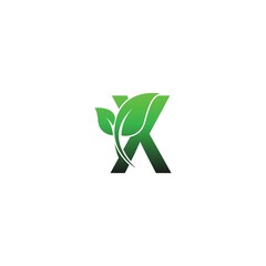 Letter X with green leafs icon logo design template illustration