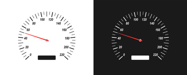 Car speedometer on white and black background. Speed measuring device. Vector illustration isolated in flat style