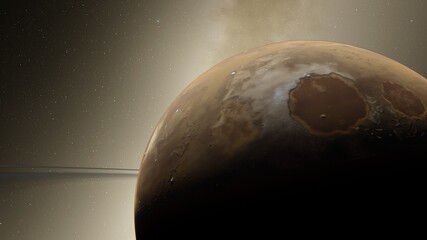 Naklejka premium planet in deep space, science fiction wallpaper 3d render