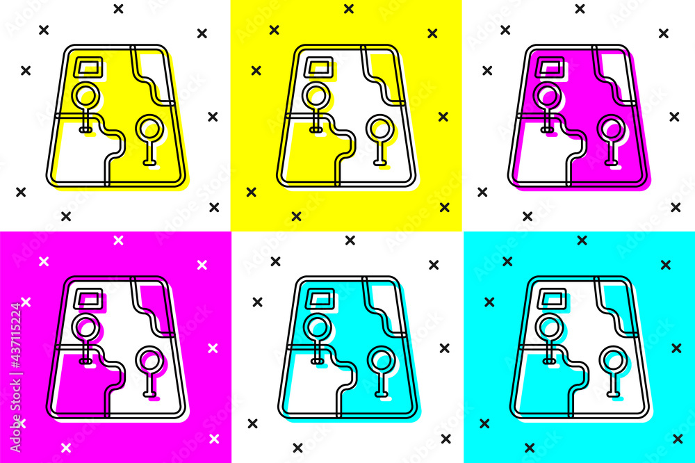 Poster set infographic of city map navigation icon isolated on color background. mobile app interface conce