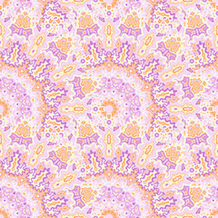 Fototapeta na wymiar Medallion flower seamless ornament. Islamic folk vector graphic design. Complex damask medallion geometric seamless pattern. Interior decoration print.