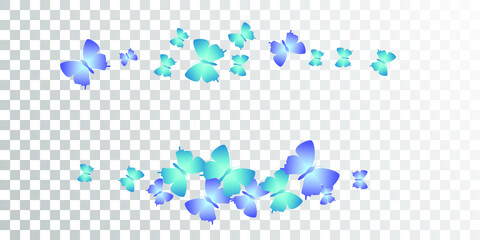 Fairy blue butterflies flying vector wallpaper. Summer ornate moths. Wild butterflies flying girly background. Tender wings insects graphic design. Nature creatures.