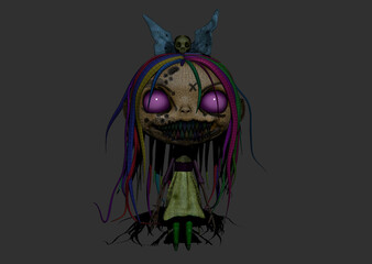 Fototapeta premium Cartoon Character horrible zombie Girl 3d-illustration 3d-rendering