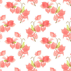 Branches and flowers of orange bougainvillea.