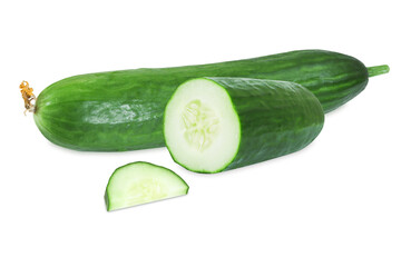 Fresh cucumbers on an isolated white background.